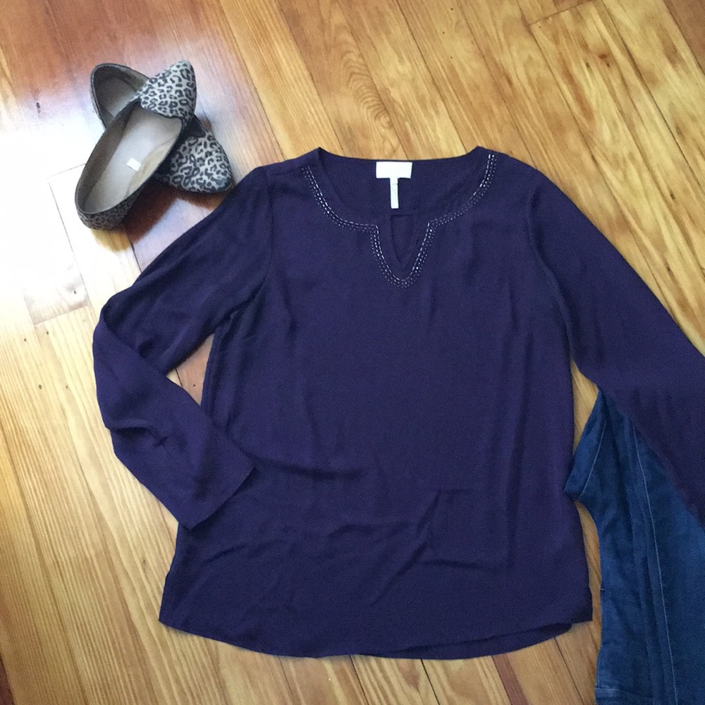 Purple Nordstrom long sleeve Size 8 beaded top!